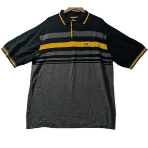 Y2K Ecko Unltd Sweater Polo Shirt XL Black Gray Yellow Stripe Knit Hong Kong
